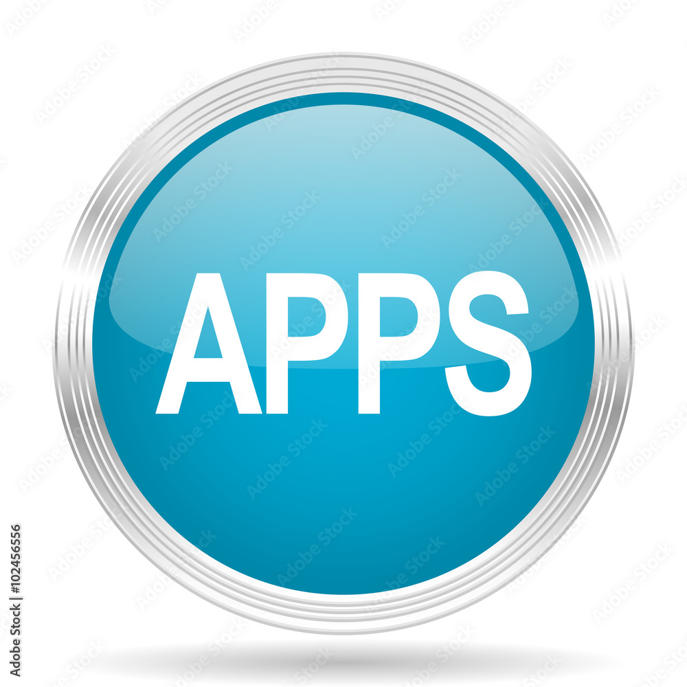 apps blue glossy metallic circle modern web icon on white background
