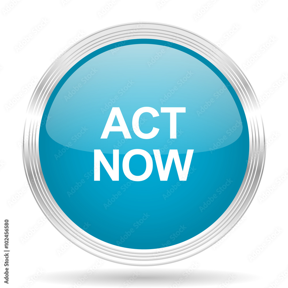act now blue glossy metallic circle modern web icon on white background act now blue glossy metallic circle modern web icon on white background