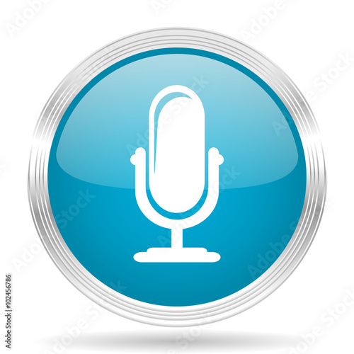 microphone blue glossy metallic circle modern web icon on white background