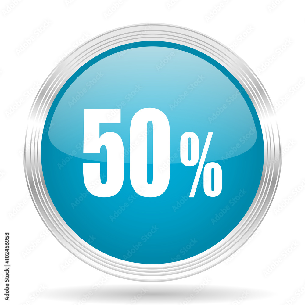 50 percent blue glossy metallic circle modern web icon on white background 50 percent blue glossy metallic circle modern web icon on white background