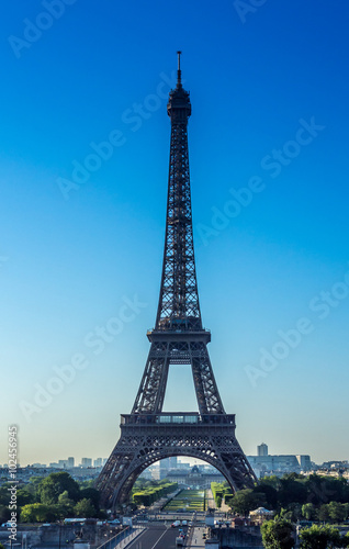 Eiffel tower in a cloudless morning in Paris