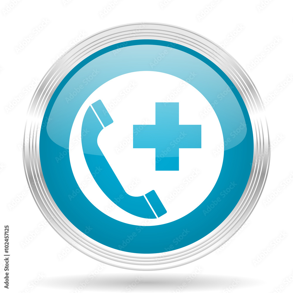 emergency call blue glossy metallic circle modern web icon on white background emergency call blue glossy metallic circle modern web icon on white background