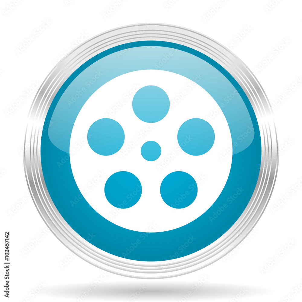 film blue glossy metallic circle modern web icon on white background