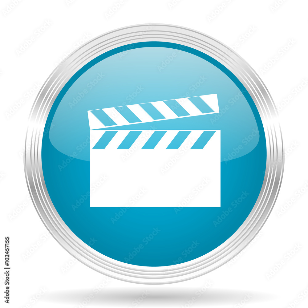 video blue glossy metallic circle modern web icon on white background