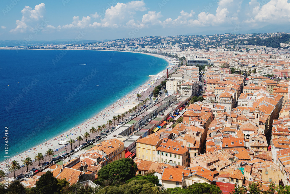 Panoramic view of Cote d'Azur near the town of Nice,  France