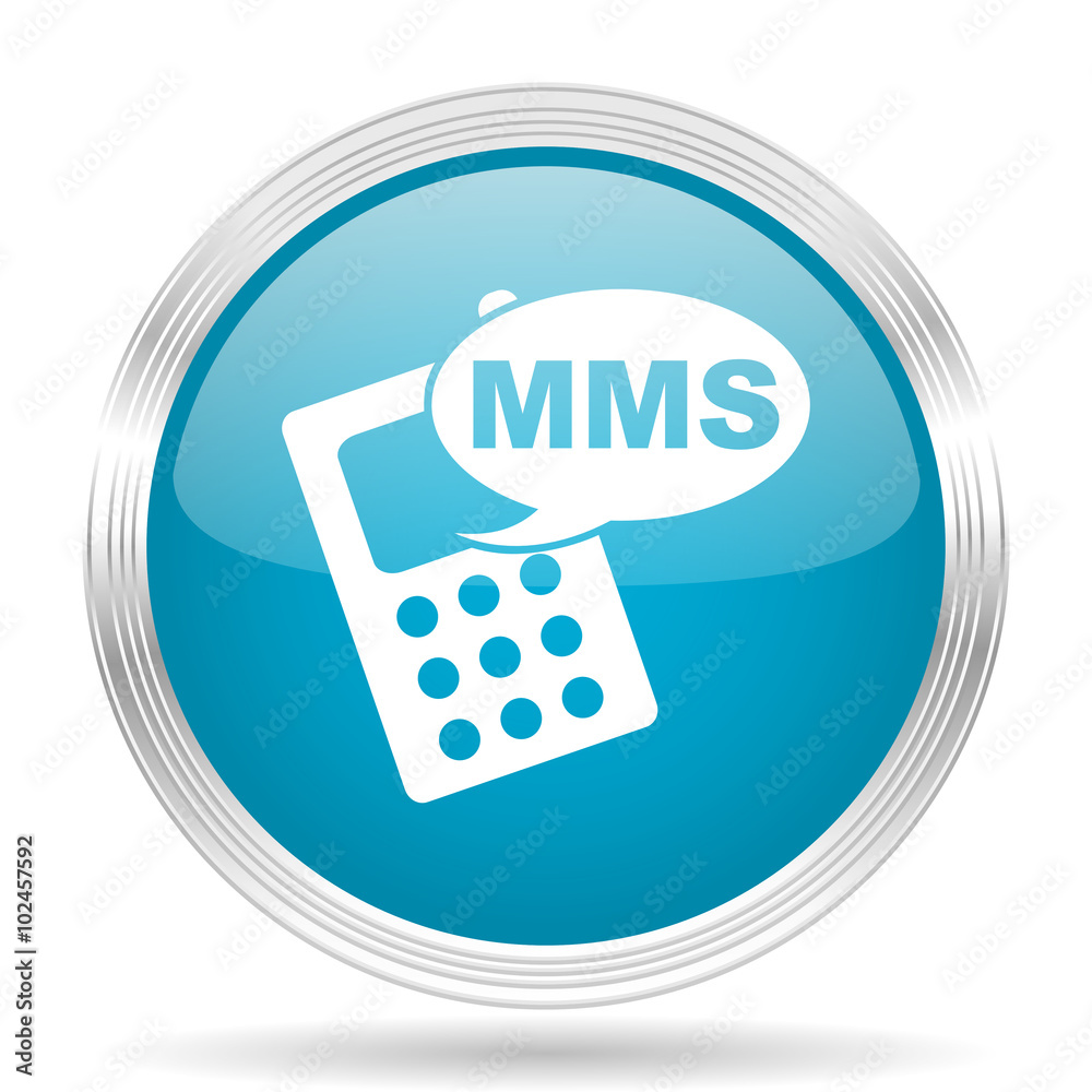 mms blue glossy metallic circle modern web icon on white background mms blue glossy metallic circle modern web icon on white background