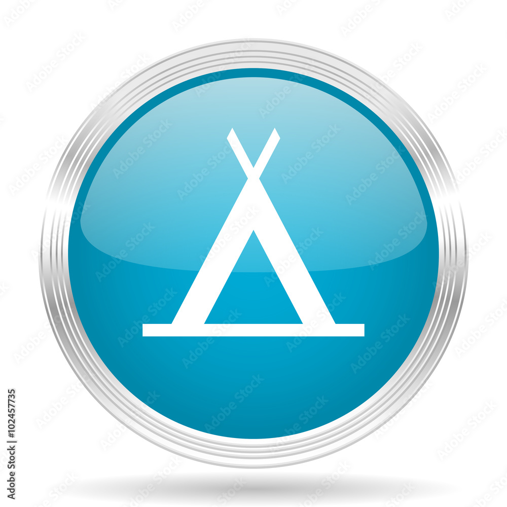 camp blue glossy metallic circle modern web icon on white background camp blue glossy metallic circle modern web icon on white background