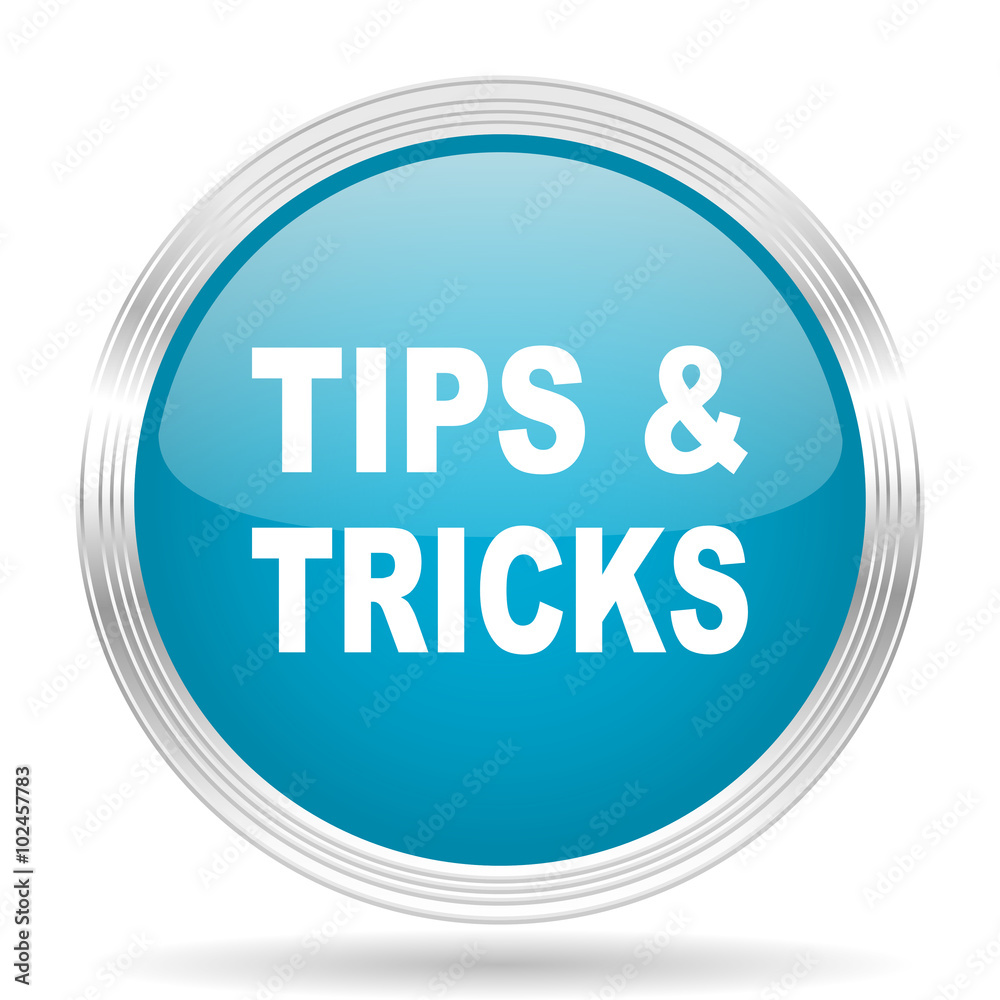 tips tricks blue glossy metallic circle modern web icon on white background