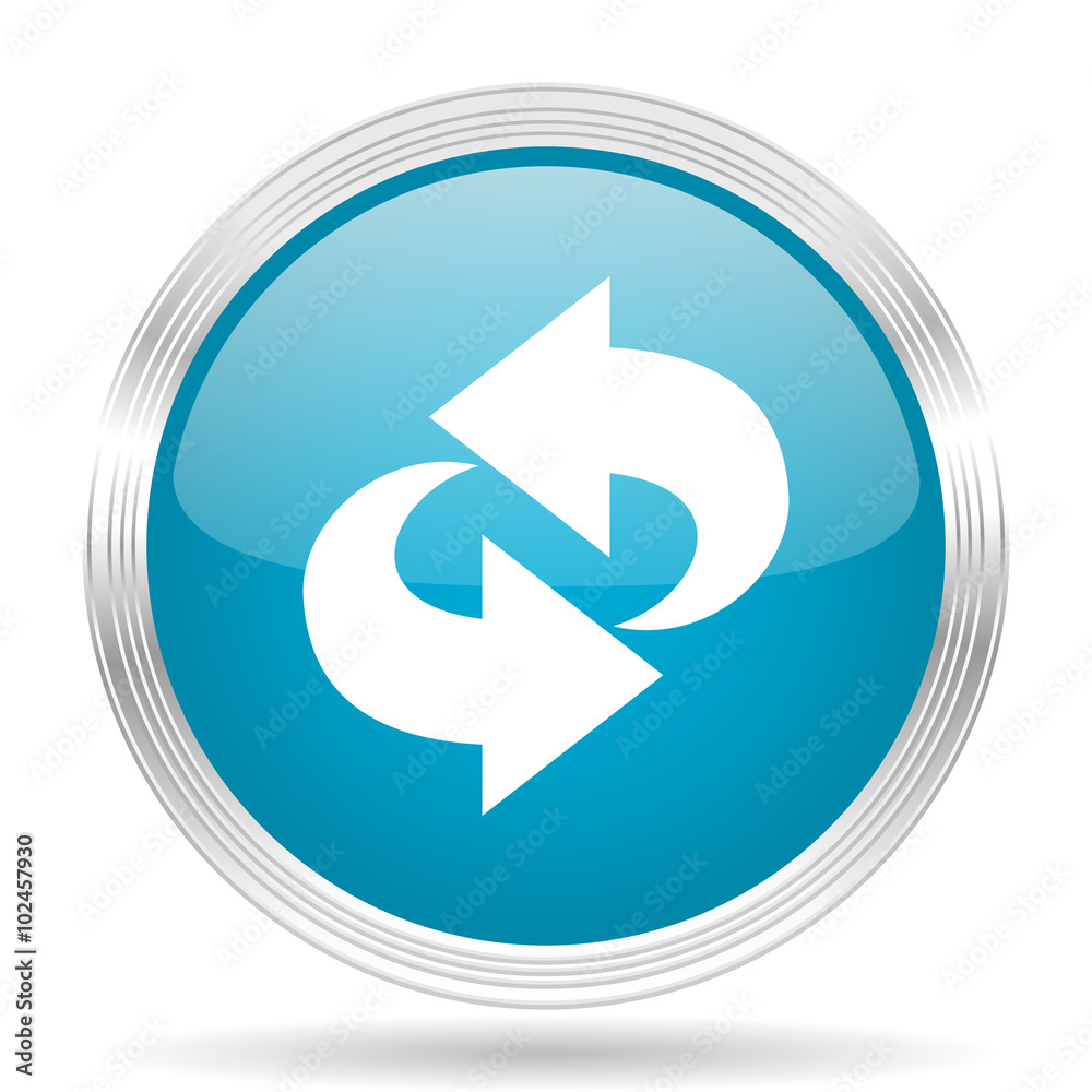 rotation blue glossy metallic circle modern web icon on white background rotation blue glossy metallic circle modern web icon on white background