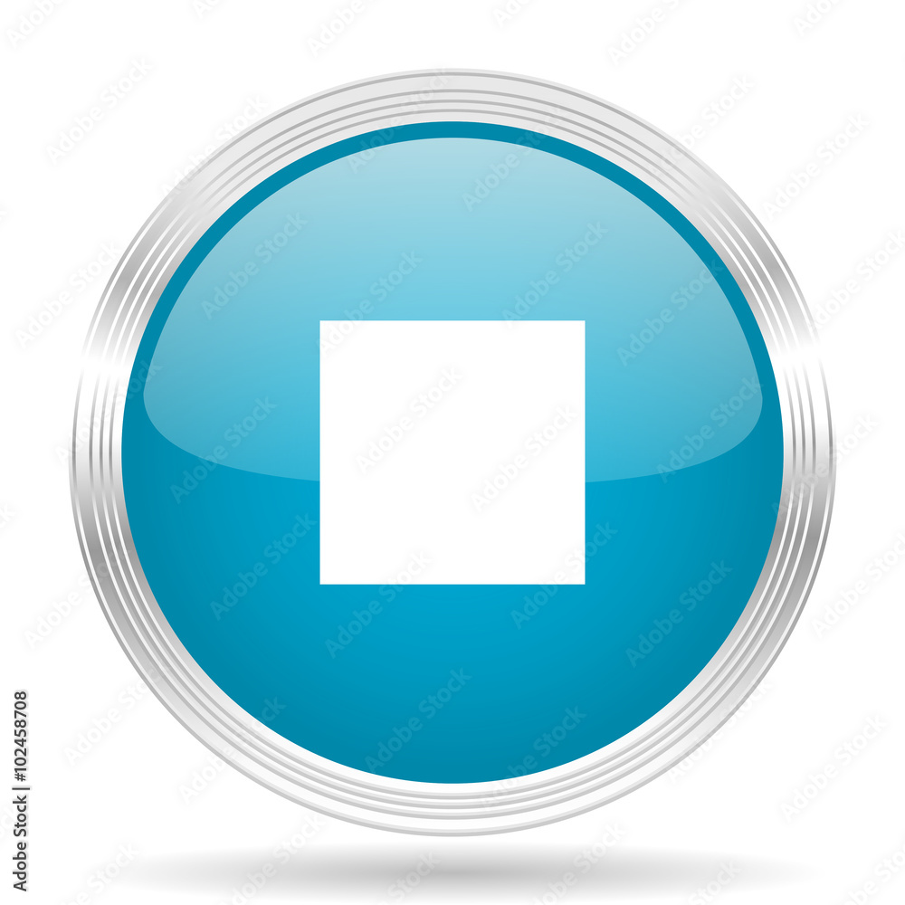 stop blue glossy metallic circle modern web icon on white background stop blue glossy metallic circle modern web icon on white background