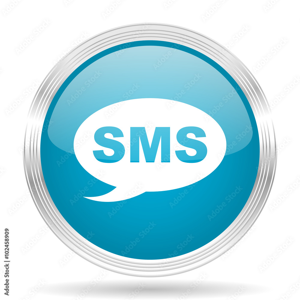 sms blue glossy metallic circle modern web icon on white background sms blue glossy metallic circle modern web icon on white background