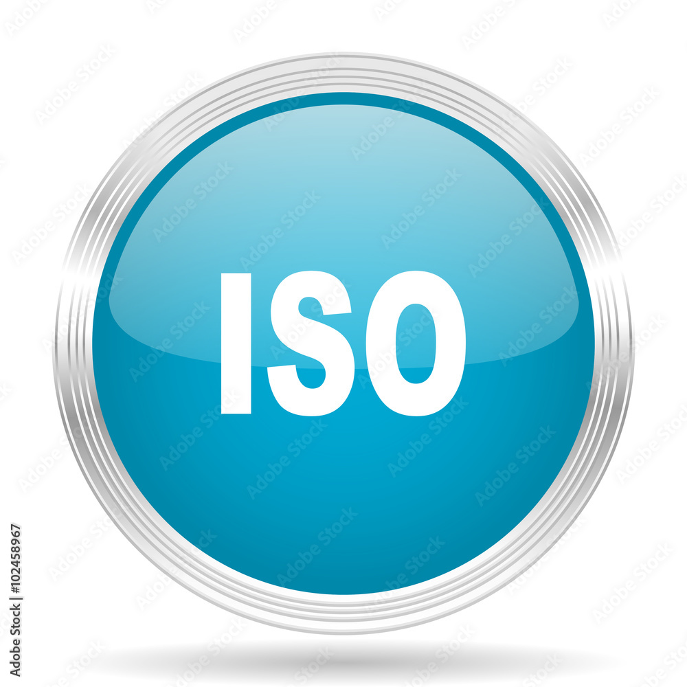 iso blue glossy metallic circle modern web icon on white background