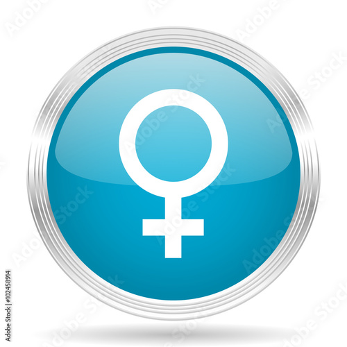 female blue glossy metallic circle modern web icon on white background