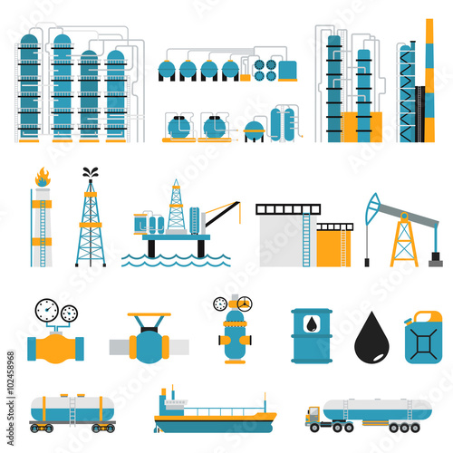 Oil industry flat style vector symbols