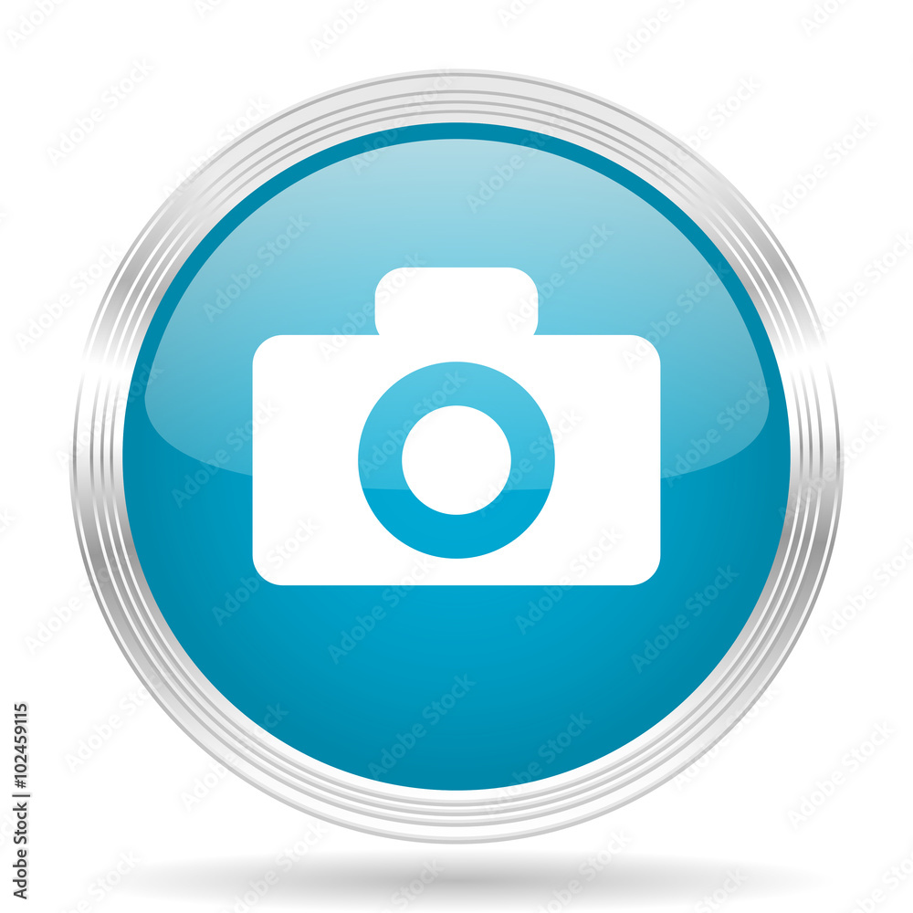 camera blue glossy metallic circle modern web icon on white background camera blue glossy metallic circle modern web icon on white background