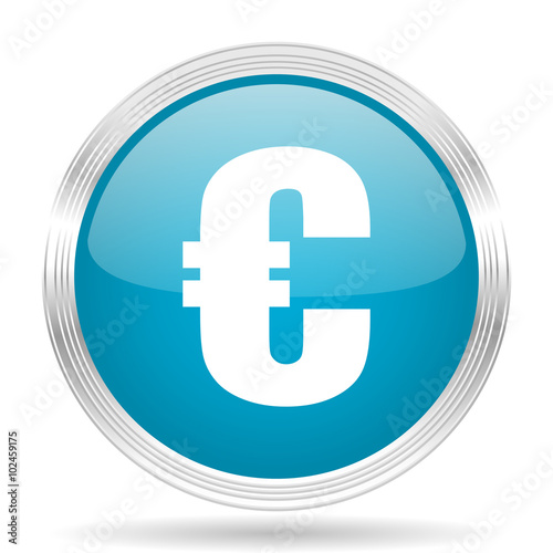 euro blue glossy metallic circle modern web icon on white background