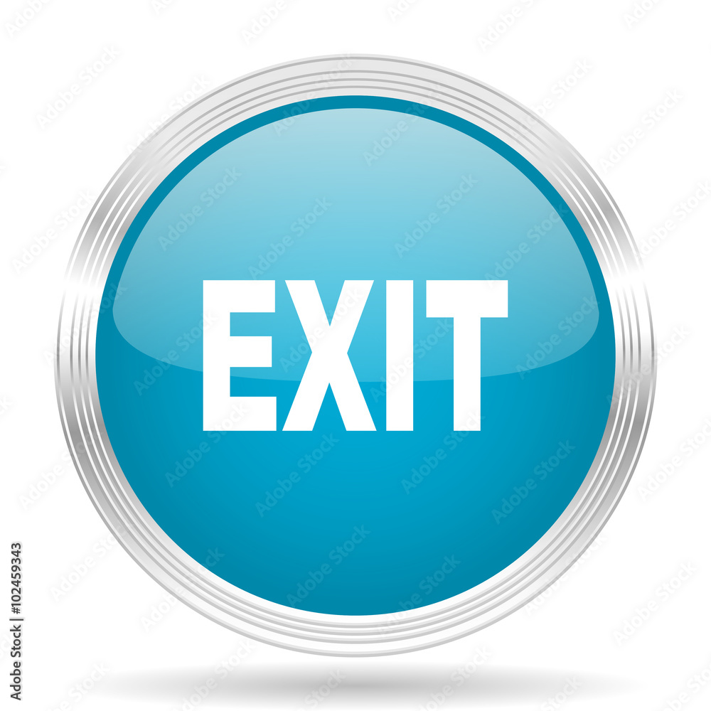 exit blue glossy metallic circle modern web icon on white background exit blue glossy metallic circle modern web icon on white background