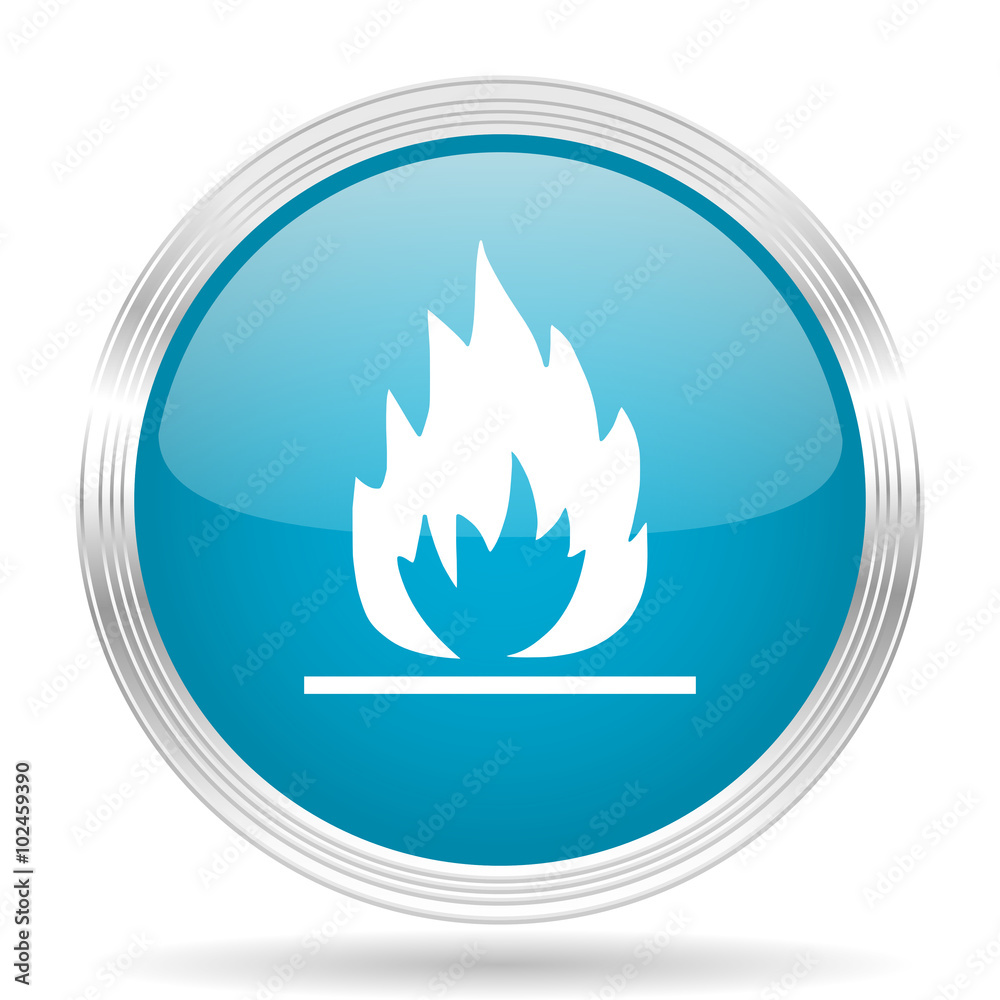 flame blue glossy metallic circle modern web icon on white background