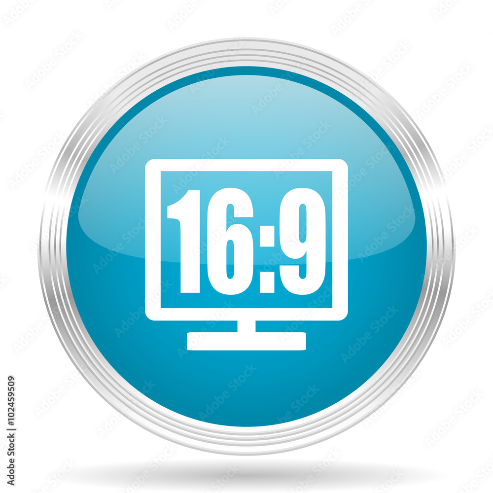 16 9 display blue glossy metallic circle modern web icon on white background 16 9 display blue glossy metallic circle modern web icon on white background