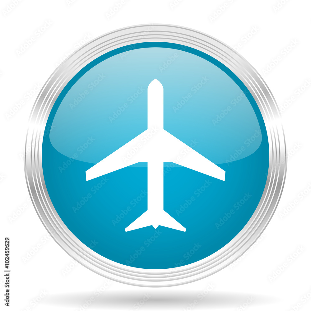 plane blue glossy metallic circle modern web icon on white background