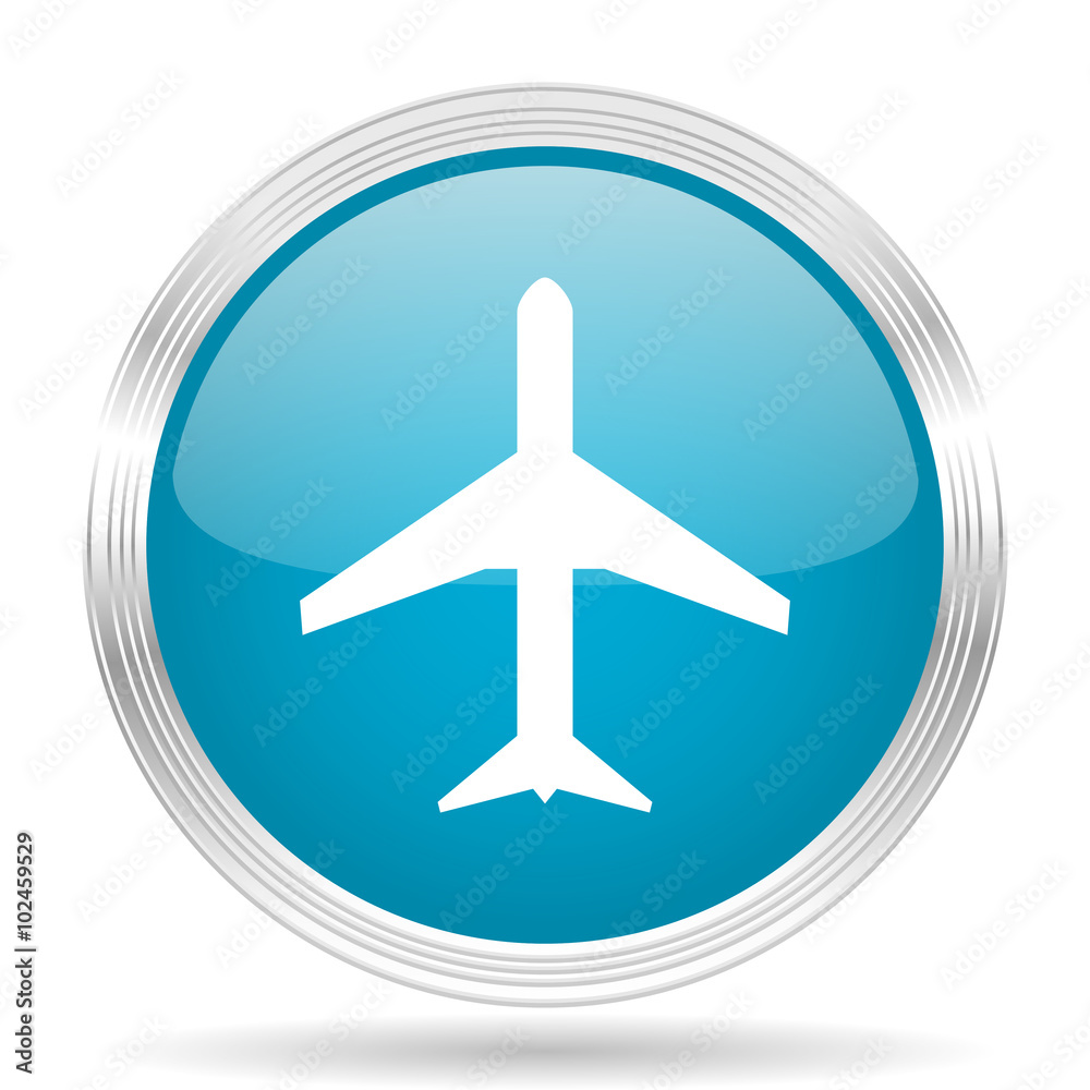 plane blue glossy metallic circle modern web icon on white background plane blue glossy metallic circle modern web icon on white background