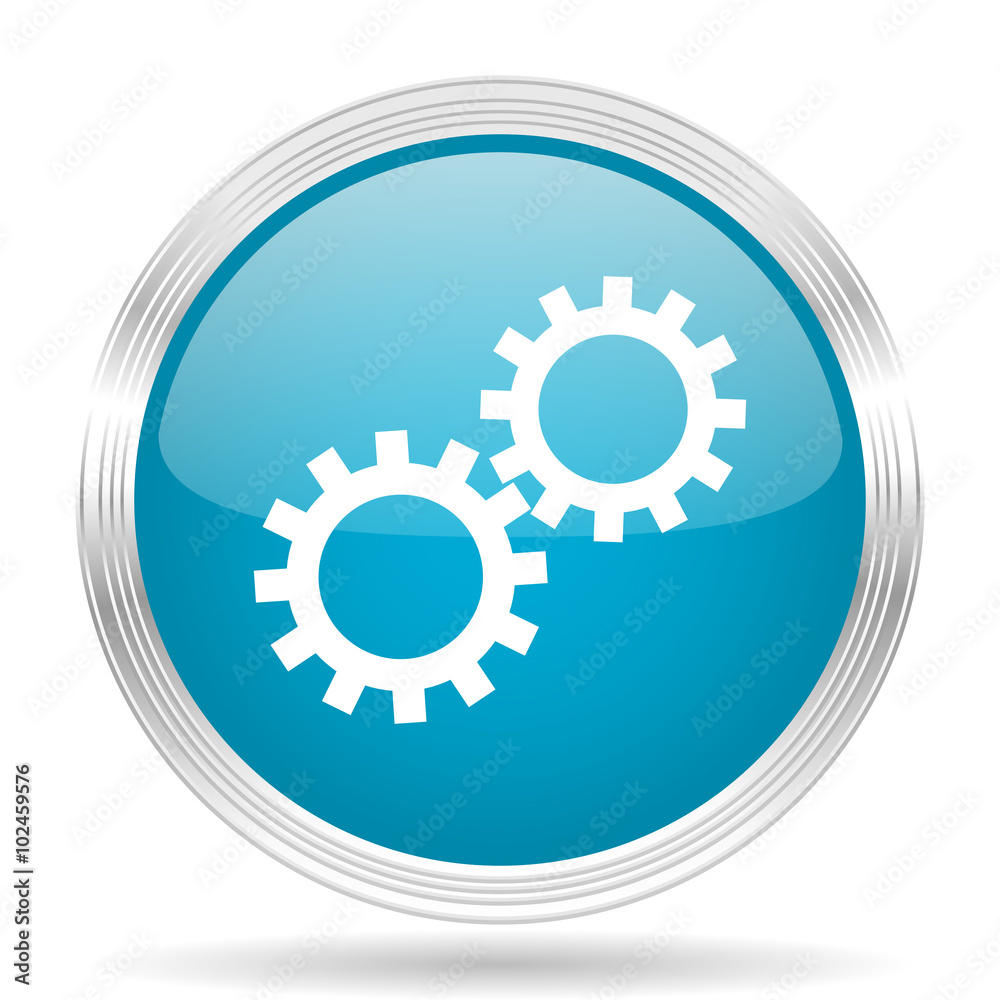 gear blue glossy metallic circle modern web icon on white background gear blue glossy metallic circle modern web icon on white background