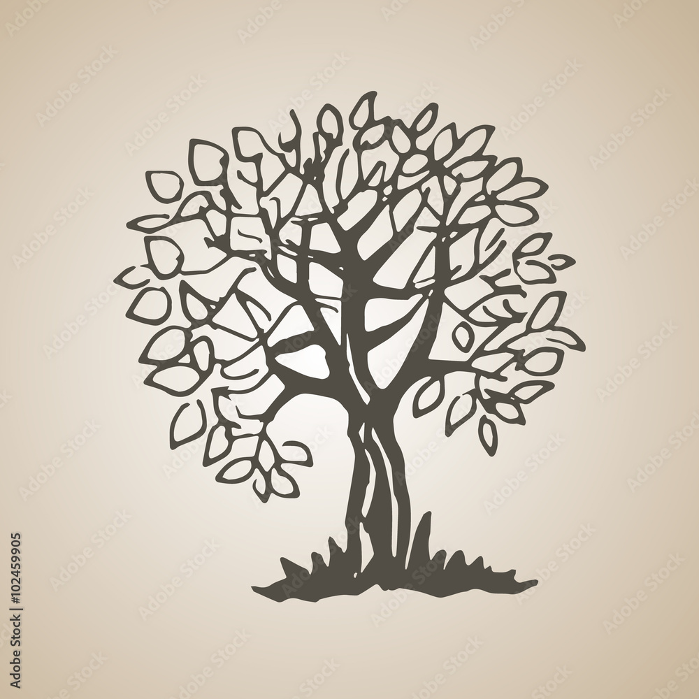 Fototapeta premium Sketched decorative tree of doodle stile. Hand drawn illustration