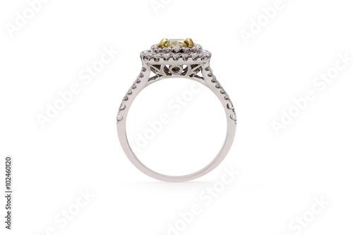 Gorgeous Cushion Cut Yellow Diamond Ring with Double Row Halo Diamonds