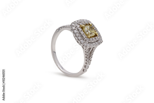 Gorgeous Cushion Cut Yellow Diamond Ring with Double Row Halo Diamonds