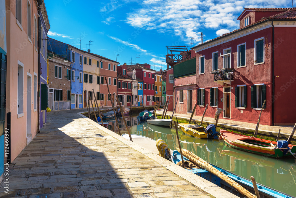 Beautiful corners of the lagoon of Venice and Burano in the afte