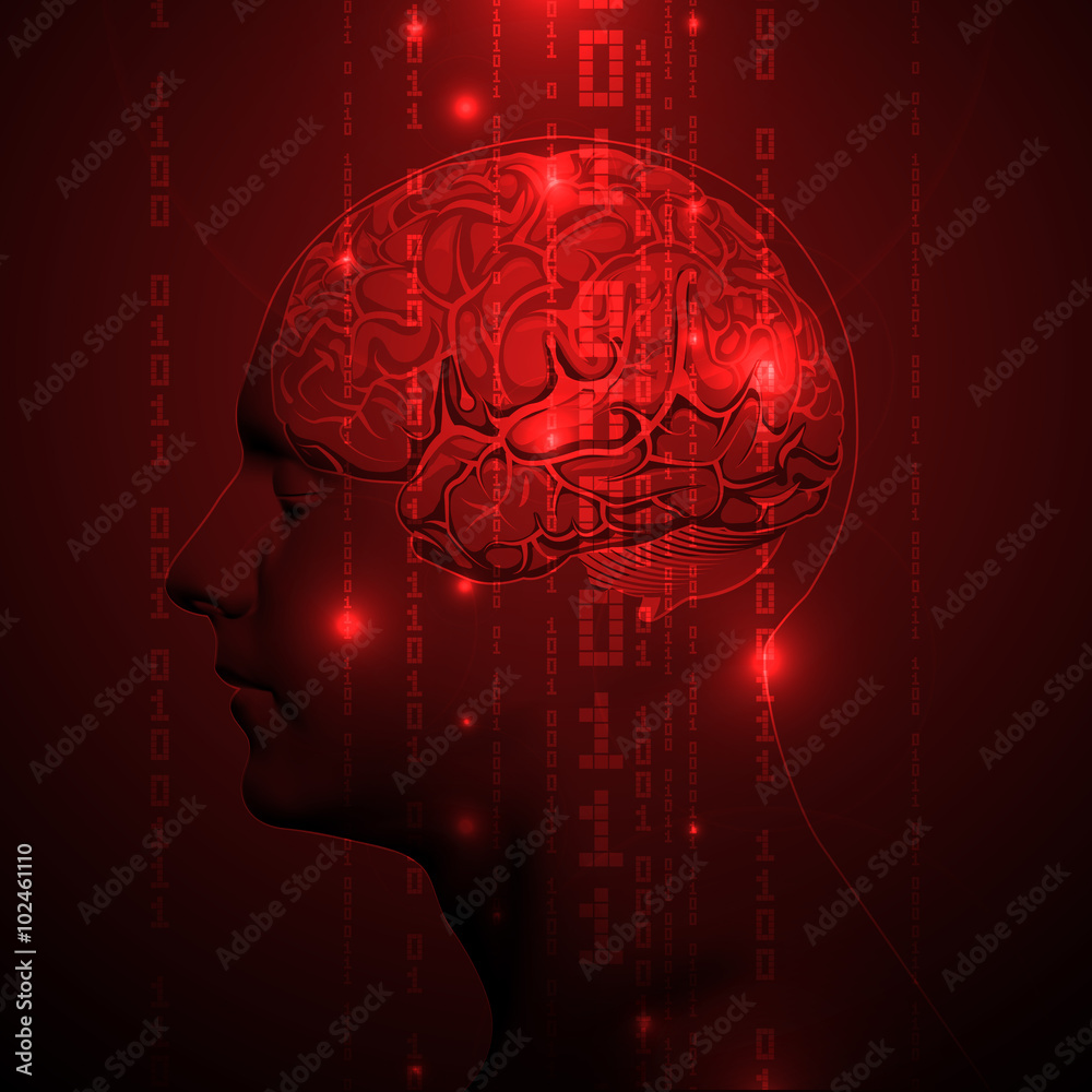 Obraz premium Active Human Brain with Binary digits