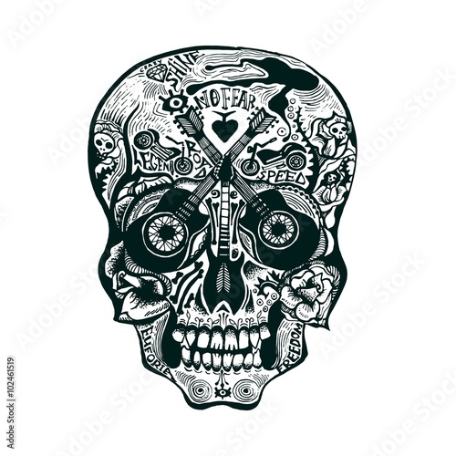 Hand Drawn Skull. Rock style