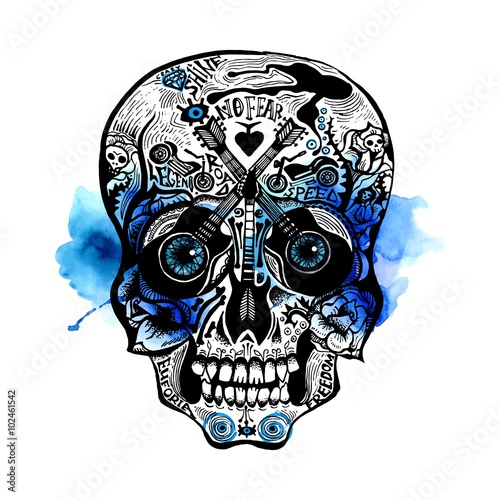 Hand Drawn Skull. Rock style