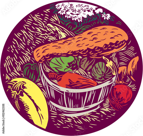 Winter Squash Pumpkin Oval Woodcut
