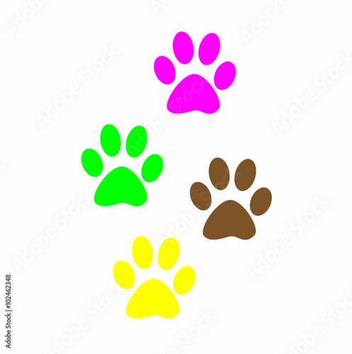 Colorful Prints paw prints animal. Web icon, color paw dog. The imprint of paws of a pet. Imprint on white background.