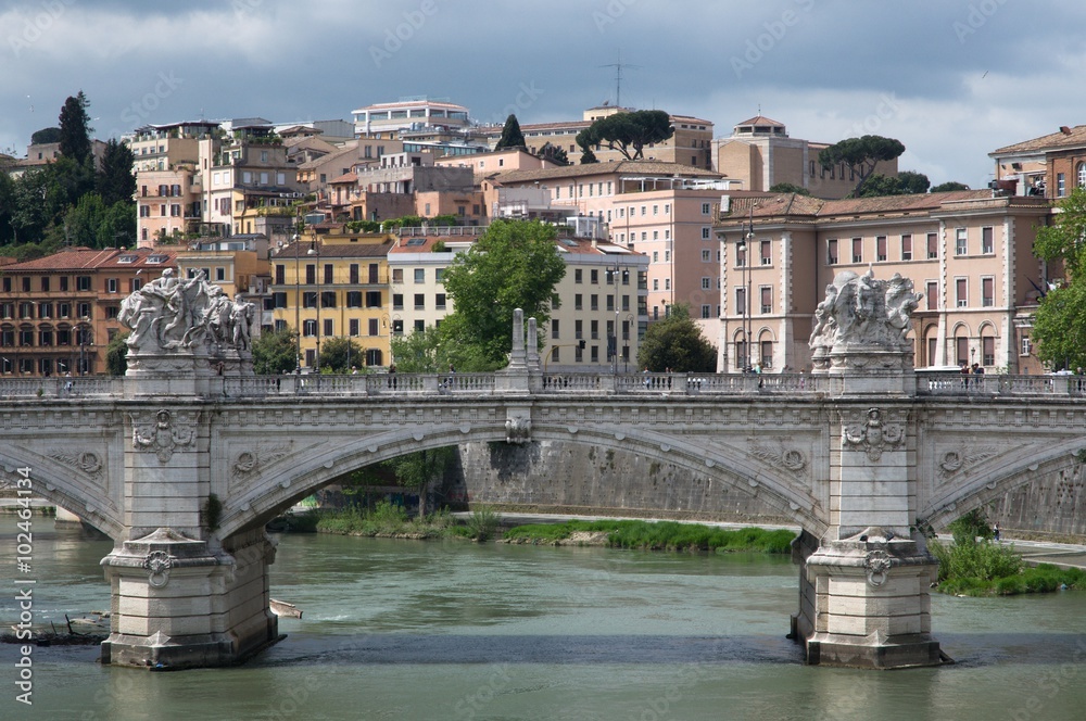 River Tiber and Ponte Vittorio Emanuele II in Rome, Italy