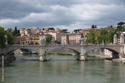 River Tiber and Ponte Vittorio Emanuele II in Rome, Italy