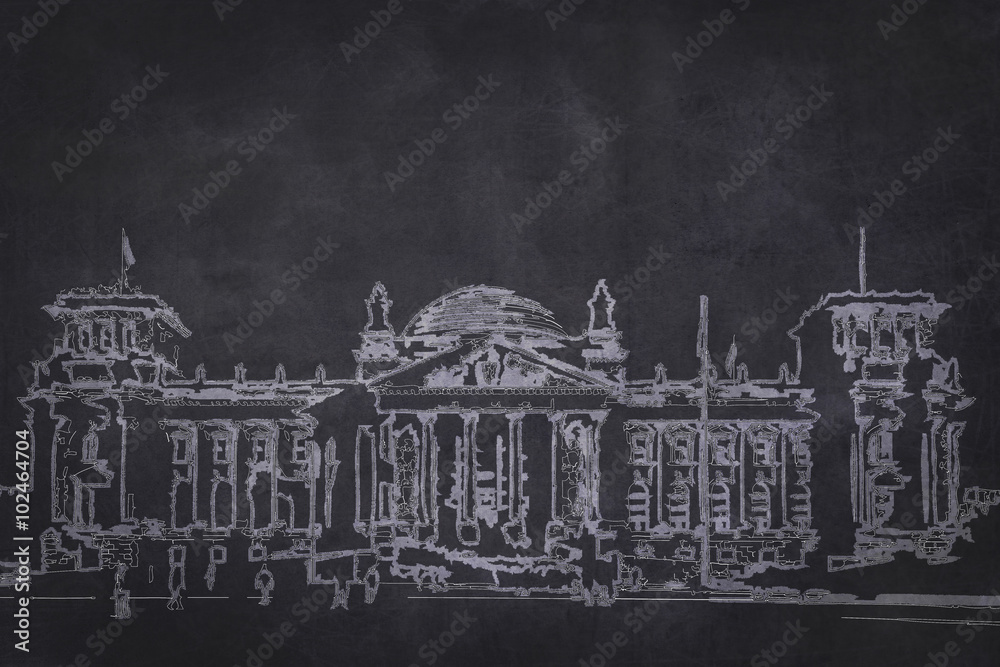 chalk drawing of the german reichstag building on chalkboard