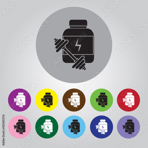 Sports nutrition and Dumbbell . sport icon