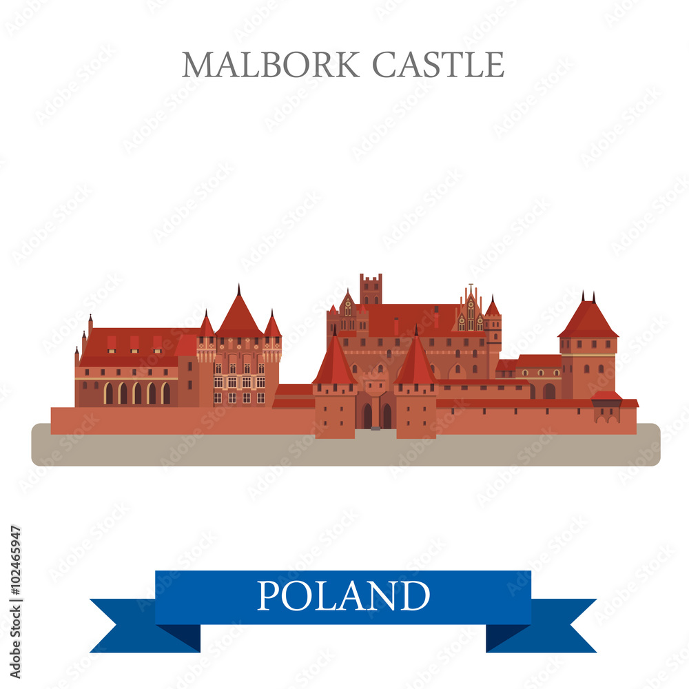 Malbork Castle Poland Europe flat vector attraction landmark