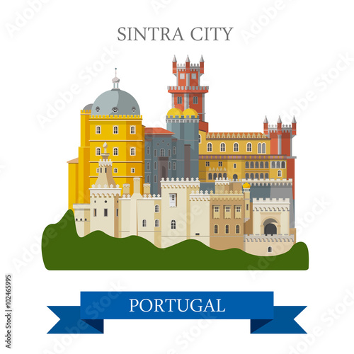 Sintra City in Portugal Europe flat vector attraction landmark