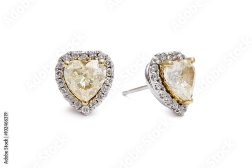Gorgeous Heart Shaped Yellow Diamond Earrings with White Diamond Halos