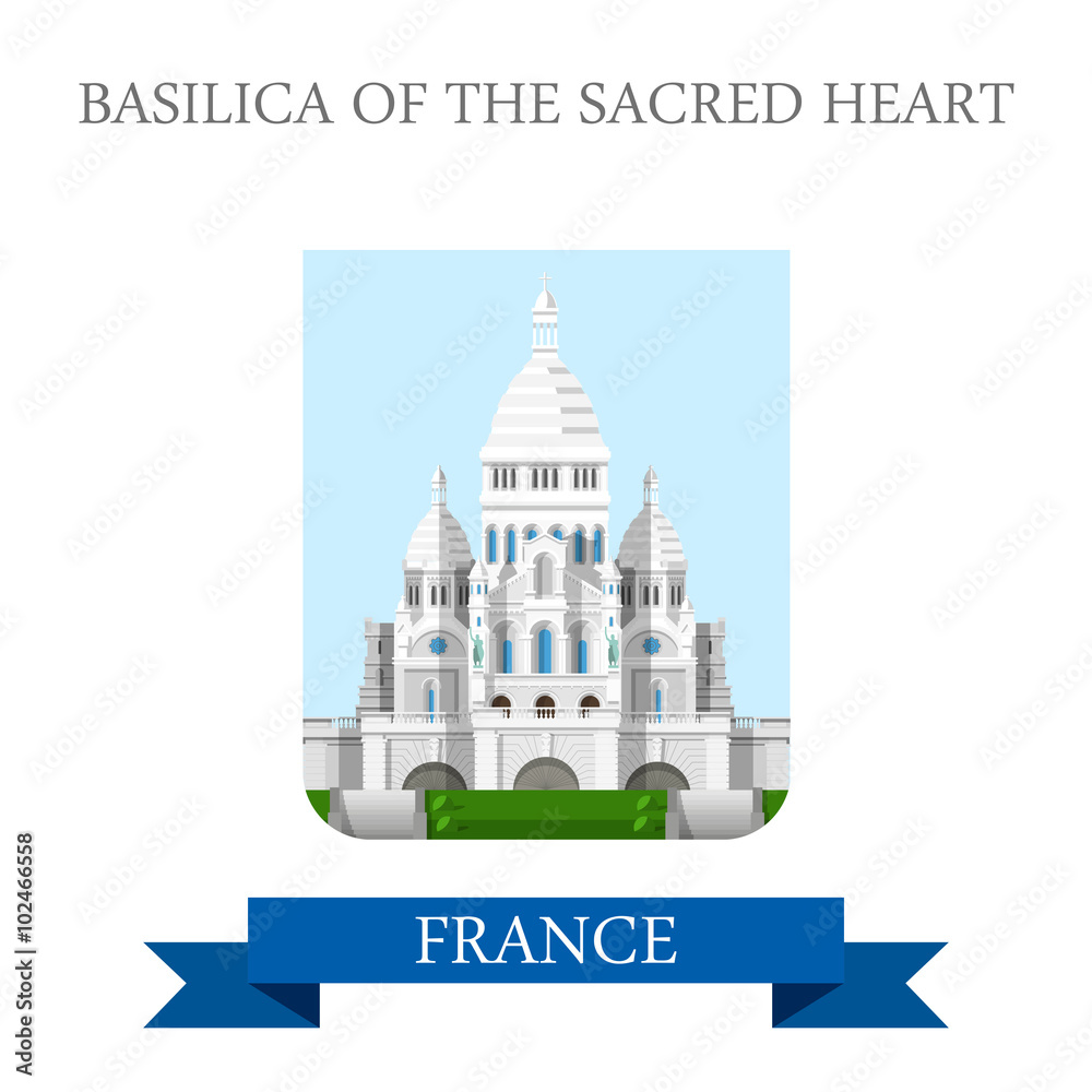 Basilic Sacred Heart Paris France flat vector attraction sight