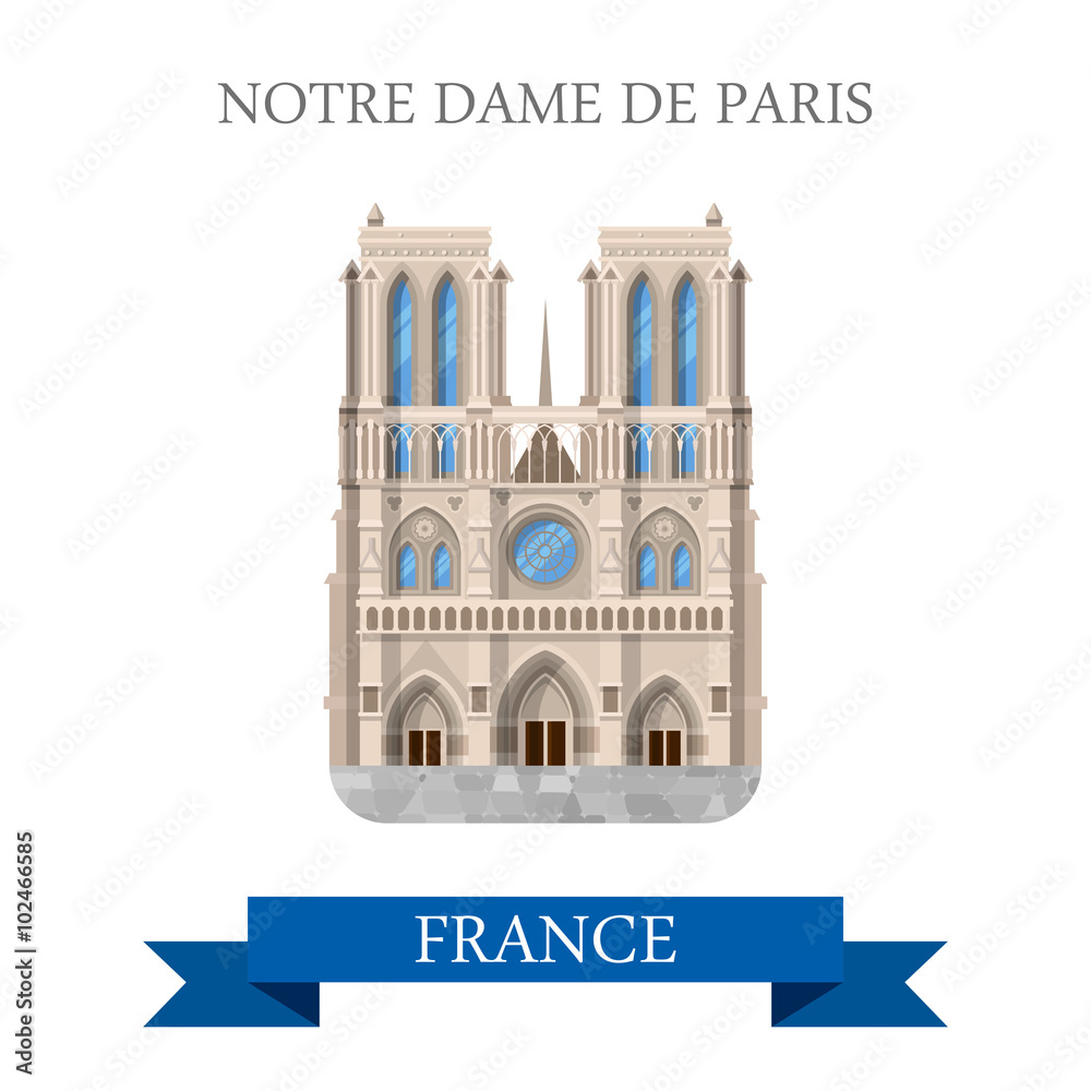 Fototapeta premium Notre Dame de Paris in France flat vector attraction landmarks