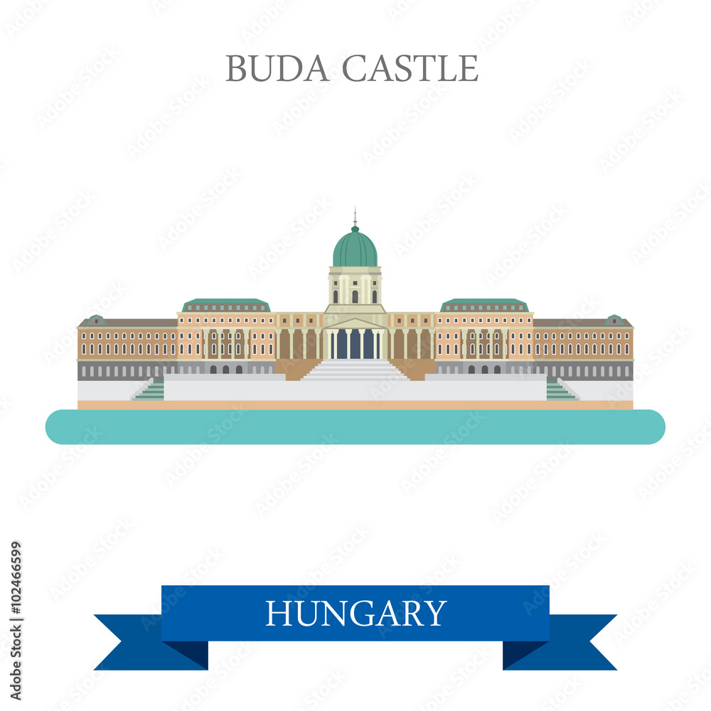 Buda Castle in Budapest Hungary flat vector attraction landmarks