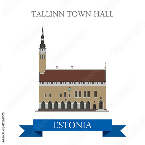Tallinn Town Hall Estonia flat vector attraction sight landmark