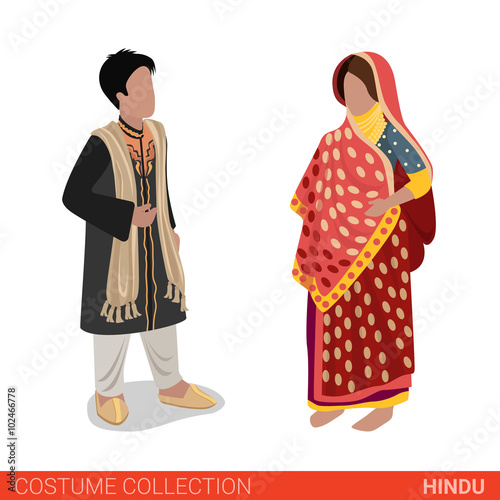 Hindu Indian couple flat 3d isometric costume collection