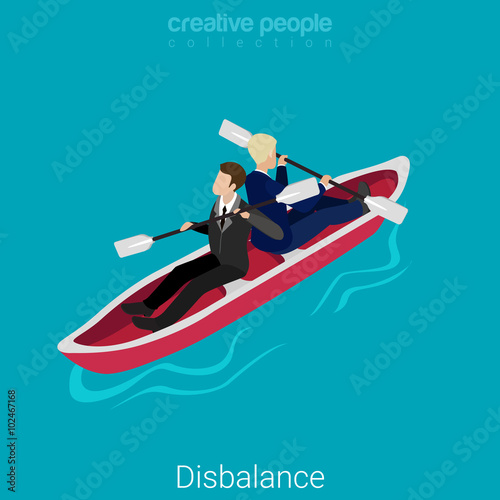 Disbalance misunderstanding opposite boat isometric flat vector