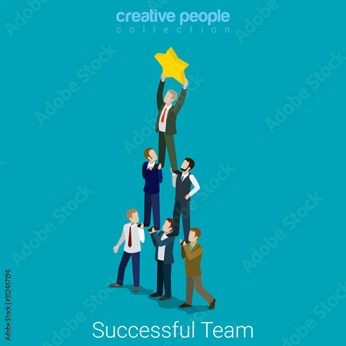 Successful dream team teamwork pyramid star business flat vector