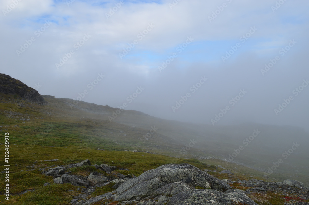 Mist in the mountains, alpine tundra, Swedish Lapland Mist in the mountains, alpine tundra, Swedish Lapland